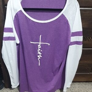 Womens 2x Purple and White Long Sleeve Raglan Shirt